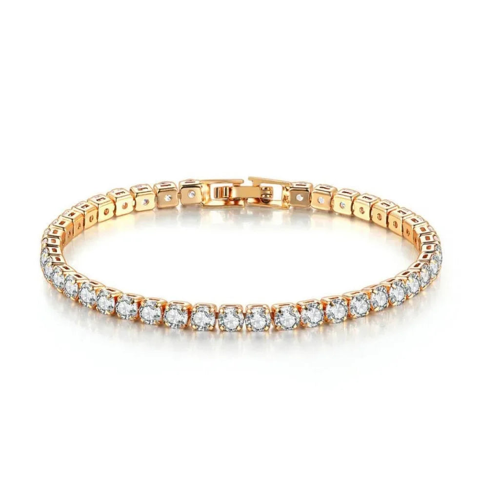 925 Sterling Silver 4mm Tennis Bracelet Inlaid With Zircon Crystal Electroplated 18k Gold Luxury Fashion Women's Gift